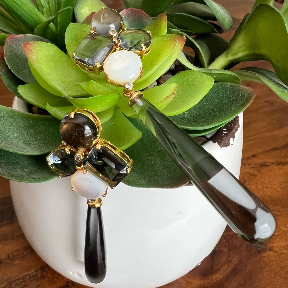 Long Teardrop Convertible Earrings in Blue Topaz and Yellow Gold